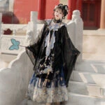 Women's Autumn Ming Hanfu Stand Collar Long Shirt Mamian Skirt Set