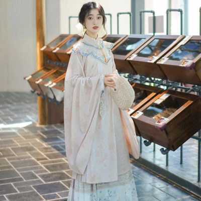 Women's Traditional Ming Dynasty Mamian Dress Blue Daily Hanfu