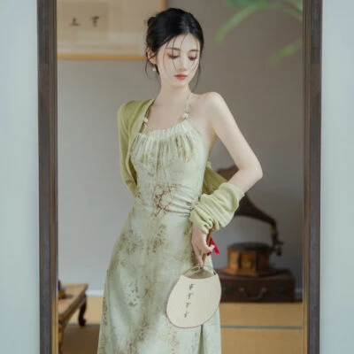 autumn bamboo green Chinese dress