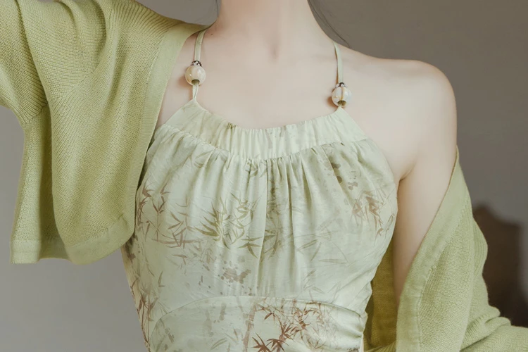 autumn bamboo green Chinese dress