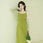 green mustard women Chinese dress