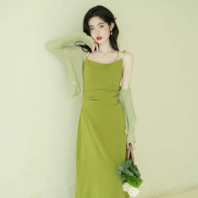 green mustard women Chinese dress