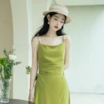 green mustard women Chinese dress