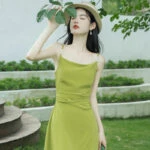 green mustard women Chinese dress