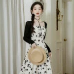 morning glory black Chinese dress