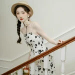 morning glory black Chinese dress