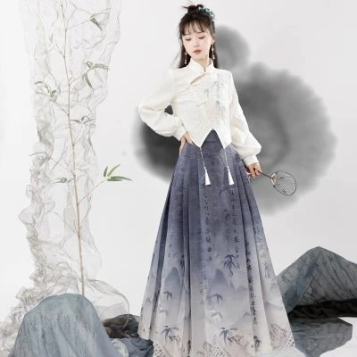New Fashion Women Modern Hanfu Ink Mamian Skirt for Spring