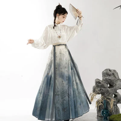 Modern Hanfu Suit Calligraphy Fashion Horse Face Skirt