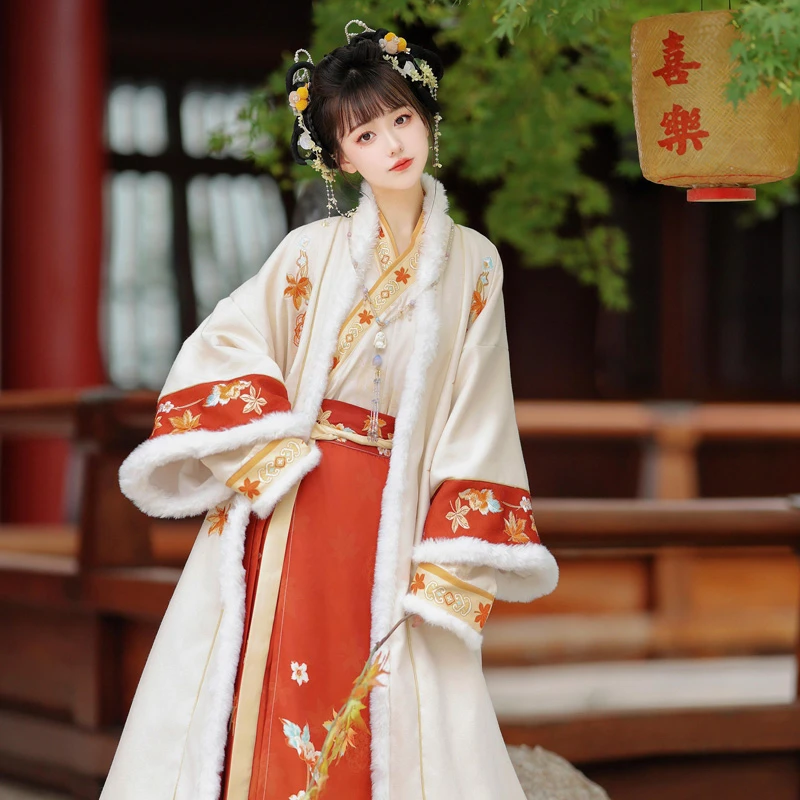 Winter Women Hanfu Song Style Long Coat Daily Suit
