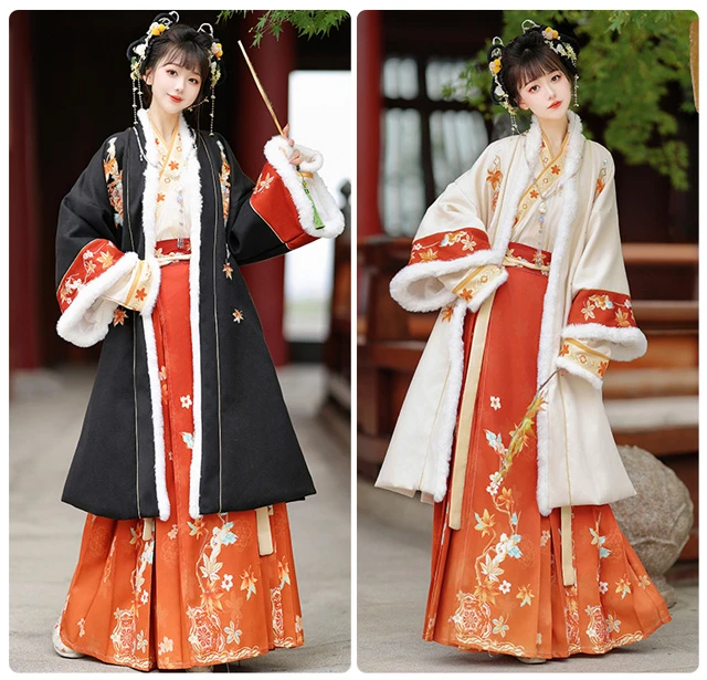 Winter Women Hanfu Song Style Long Coat Daily Suit