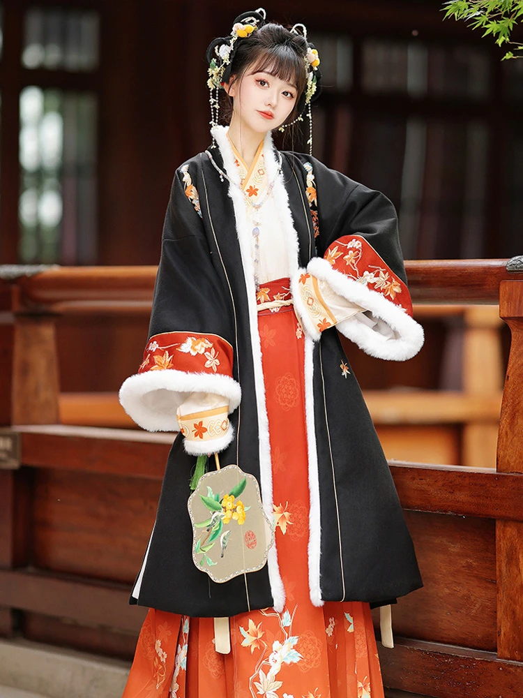 Winter Women Hanfu Song Style Long Coat Daily Suit
