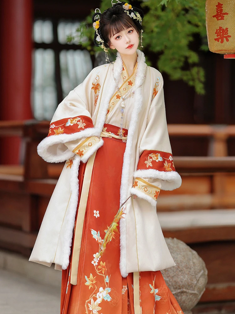 Winter Women Hanfu Song Style Long Coat Daily Suit
