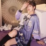 Purple Women Hanfu Sweatshirt Jacket Fall Fashion