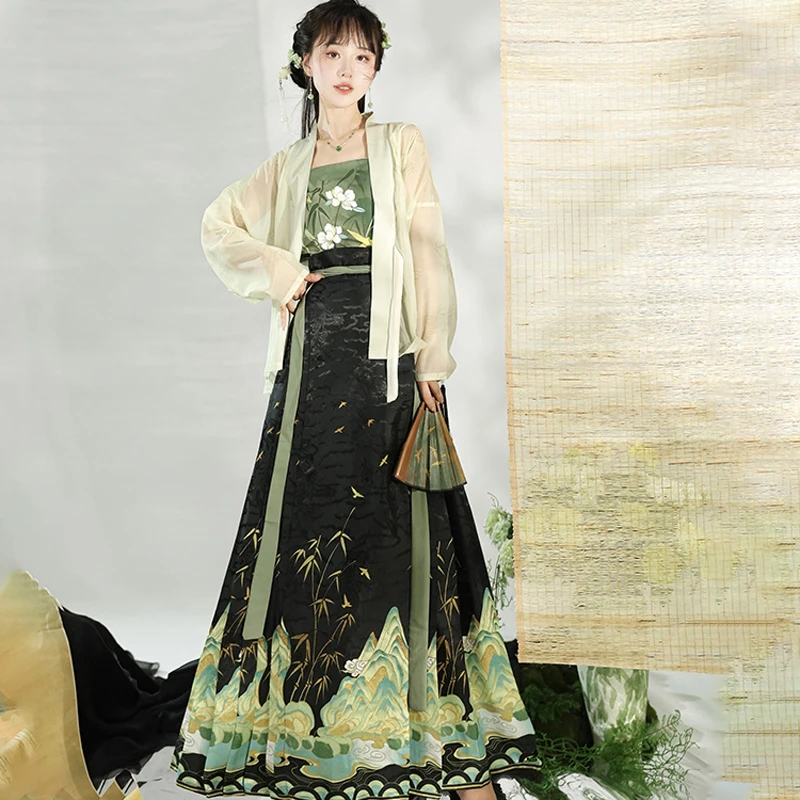 Summer-Ming-Dynasty-Women-Horse-Face-Dress-Skirt-Fresh-Hanfu-Series-1 Summer Ming Dynasty Women Horse Face Dress Skirt Fresh Hanfu Series