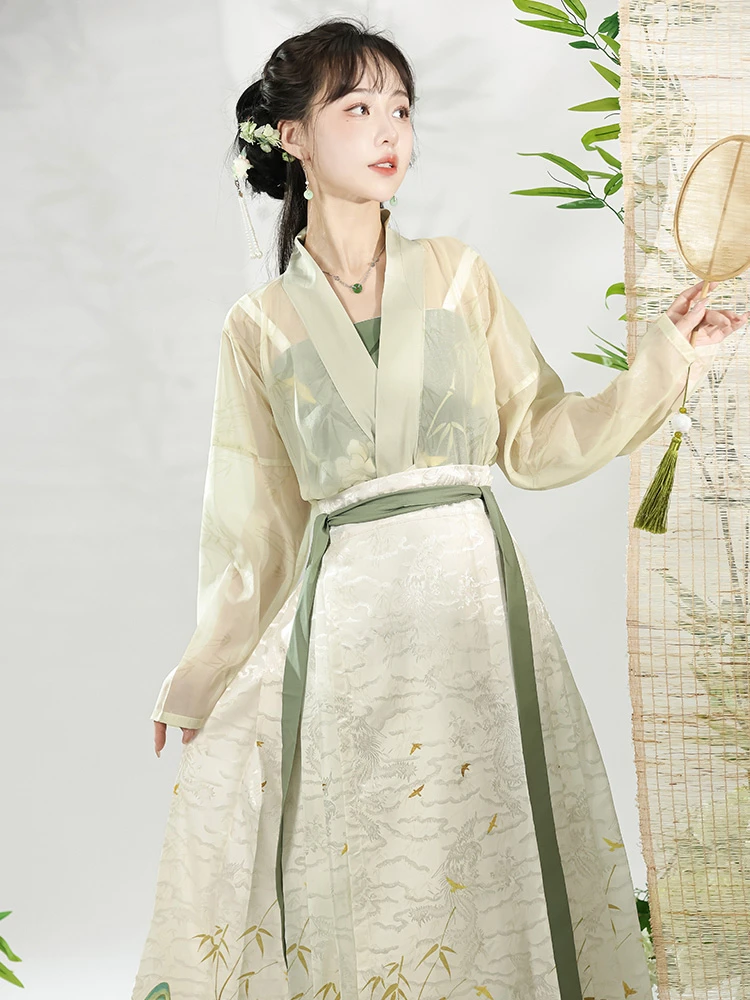 Summer Ming Dynasty Women Horse Face Dress Skirt Fresh Hanfu Series