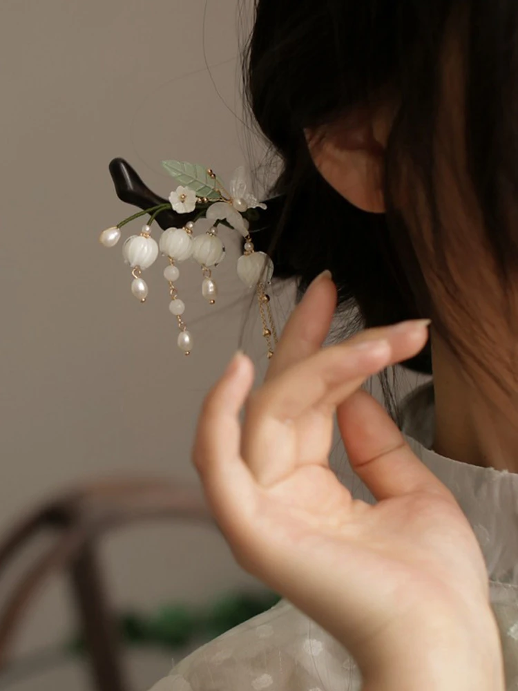 Traditional Wooden Hairpin Bell Orchid Hair Accessory Hanfu Styling