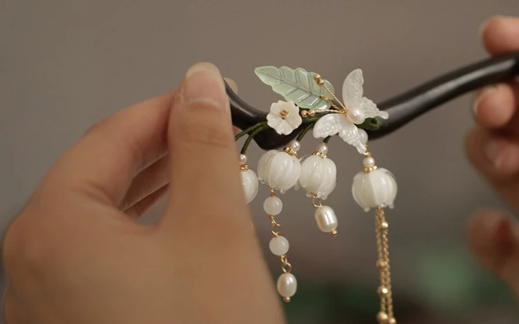 Traditional Wooden Hairpin Bell Orchid Hair Accessory Hanfu Styling