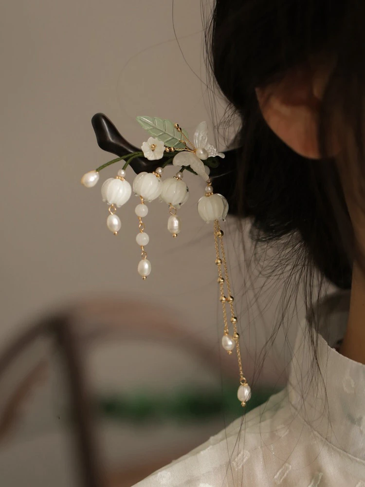 Traditional Wooden Hairpin Bell Orchid Hair Accessory Hanfu Styling