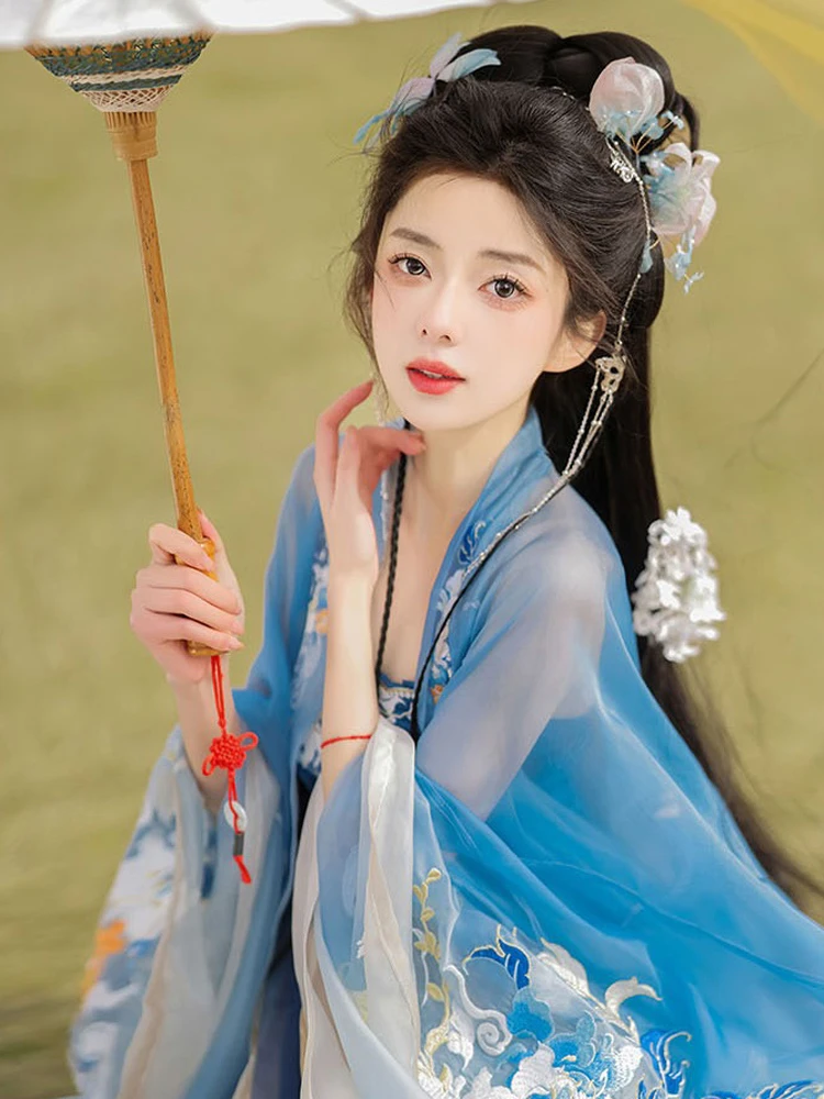 Tang Women Hanfu Summer Blue Hezi Dresses