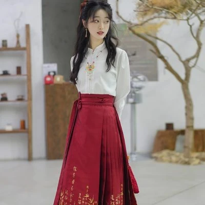 Spring Women Mamian Dress Red Modern Fashion Hanfu