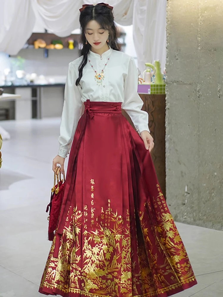Spring Women Mamian Dress Red Modern Fashion Hanfu