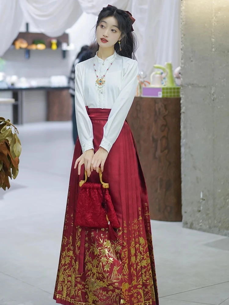 Spring Women Mamian Dress Red Modern Fashion Hanfu