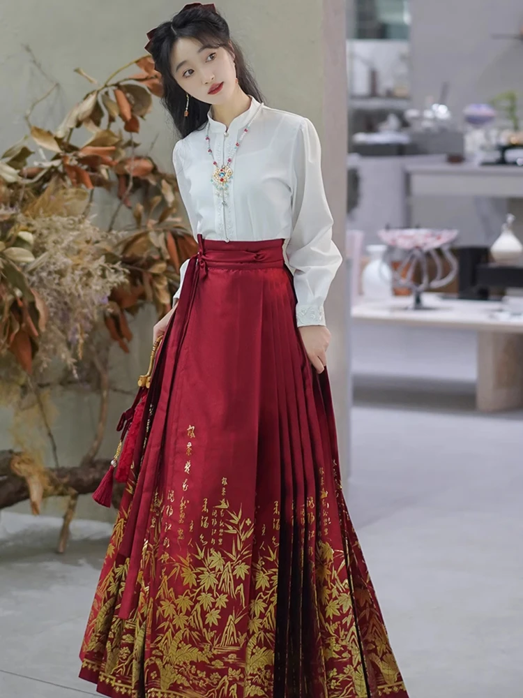 Spring Women Mamian Dress Red Modern Fashion Hanfu