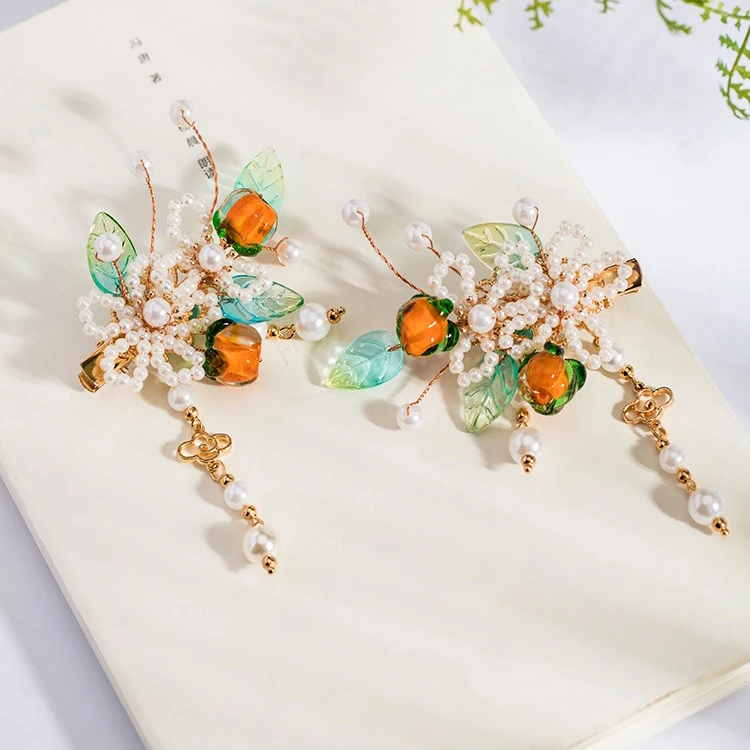 Ladies Hairpin Classical Pink Flower Buyao Tassel Hair Pin Accessories