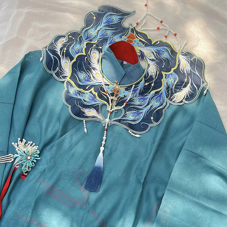 Cloud Shoulder Ming Style Embroidery Peacock Handmade Hanfu Yunjian Accessories