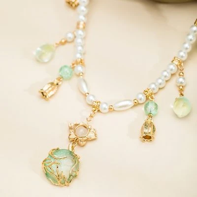 Hanfu Necklace Water Drops Green Women Pearl Ying Luo Accessories