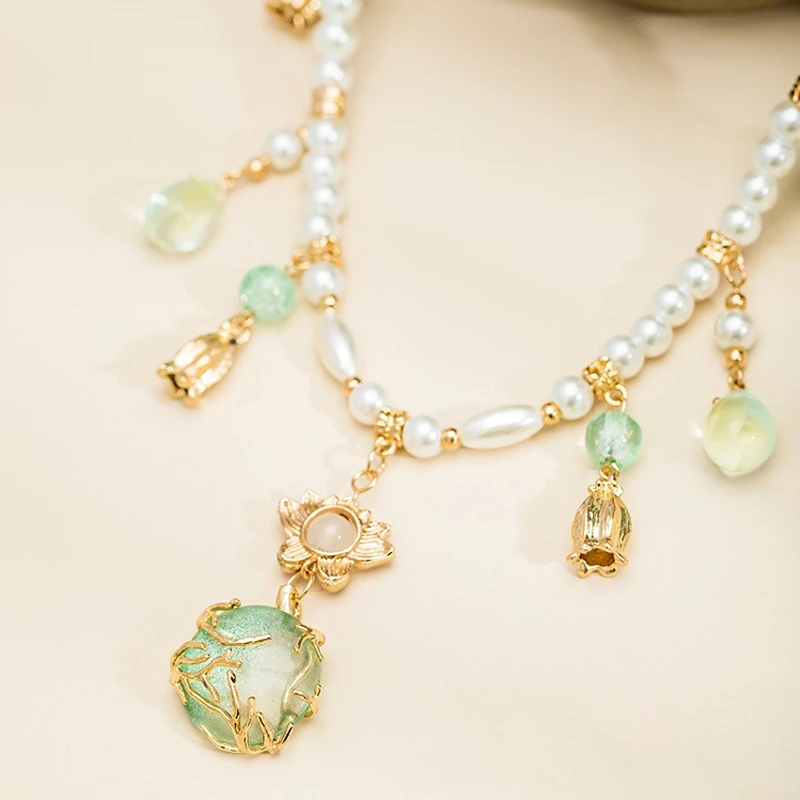 Hanfu-Necklace-Water-Drops-Green-Women-Pearl-Ying-Luo-Accessories-1 Hanfu Necklace Water Drops Green Women Pearl Ying Luo Accessories