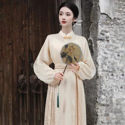Ladies Chinese Shirt Ming Dynasty Mamian Skirt Modern Hanfu Set