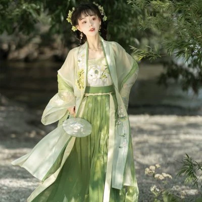 Summer Ladies Hanfu Song Dynasty Style Qiyao Pleated Skirt Lotus Dress