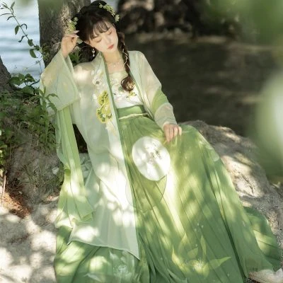 Summer Ladies Hanfu Song Dynasty Style Qiyao Pleated Skirt Lotus Dress