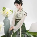 Tang Dynasty Hanfu Women's Qiyao Ruqun Set Daily Green Vintage Dress