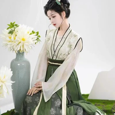 Tang Dynasty Hanfu Women's Qiyao Ruqun Set Daily Green Vintage Dress