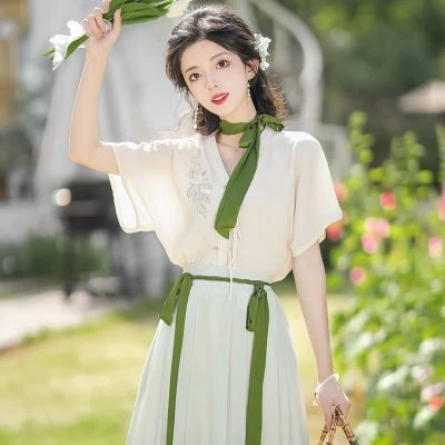 Han Element Women's Green Skirt Summer Elegant Set