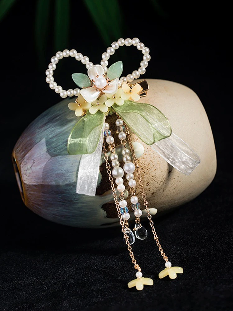 Hanfu Hair Accessories Girls Cinnamon Flower Bowtie Accessories