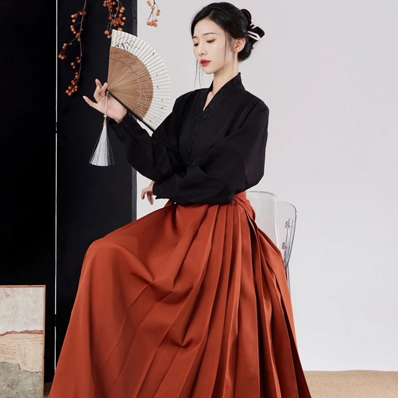 Ming-Dynasty-Ladies-Hanfu-Solid-Color-Daily-Commuter-Suit-Improved-Traditional-Clothing-1 Ming Dynasty Ladies Hanfu Solid Color Daily Commuter Suit Improved Traditional Clothing