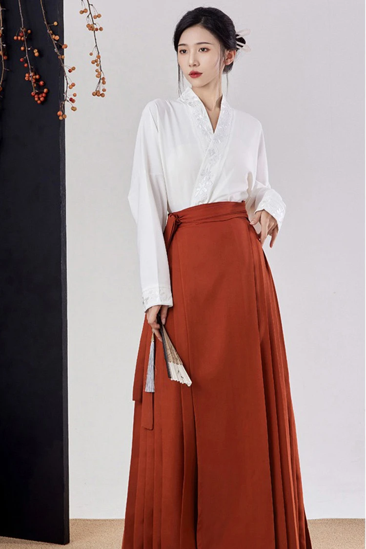 Ming Dynasty Ladies Hanfu Solid Color Daily Commuter Suit Improved Traditional Clothing