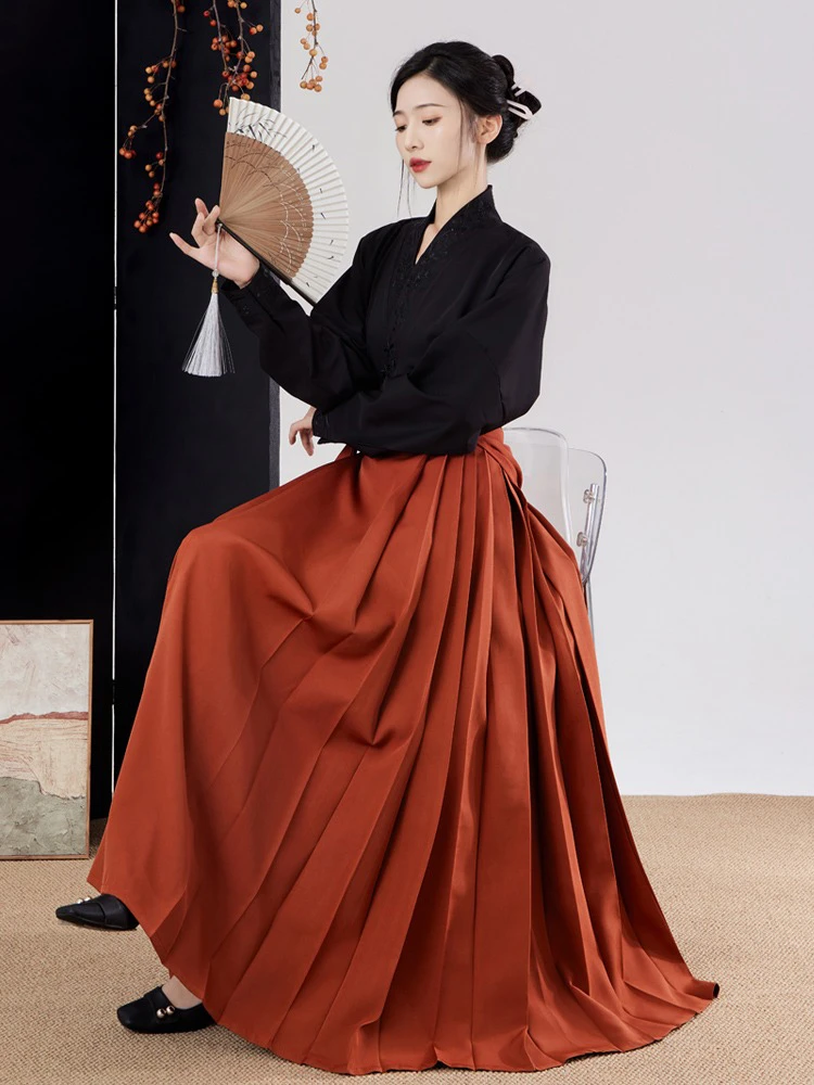 Ming Dynasty Ladies Hanfu Solid Color Daily Commuter Suit Improved Traditional Clothing