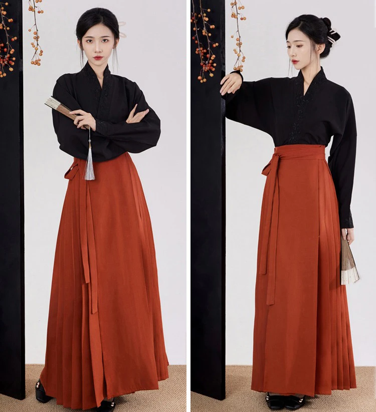 Ming Dynasty Ladies Hanfu Solid Color Daily Commuter Suit Improved Traditional Clothing