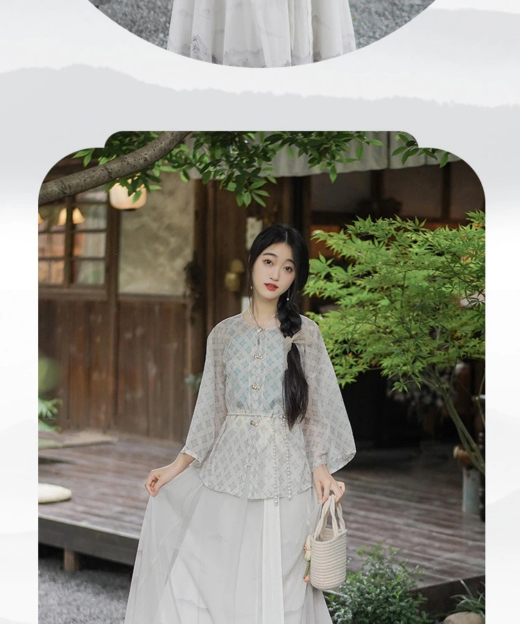 Women Fashion Hanfu Summer Daily Style Round Neck Shirt