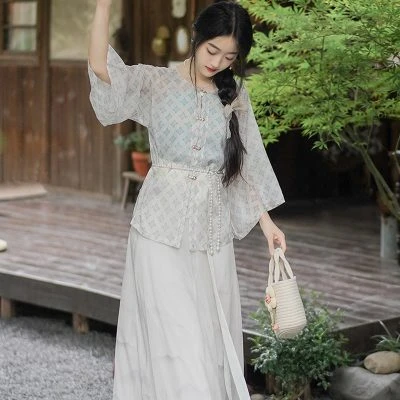 Women Fashion Hanfu Summer Daily Style Round Neck Shirt