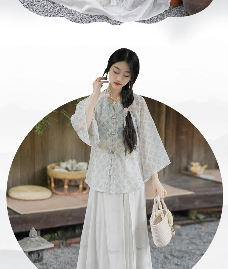 Women Fashion Hanfu Summer Daily Style Round Neck Shirt
