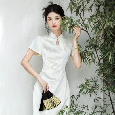 Women's Modern Cheongsam Slim White Qipao Dresses