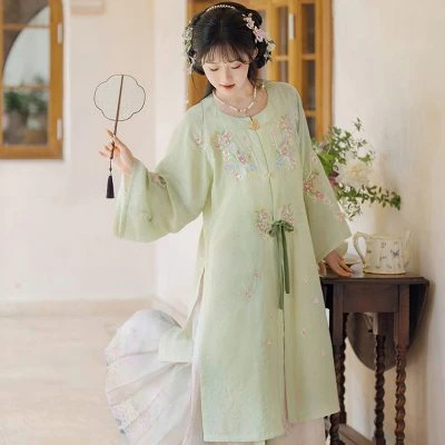 Ming Dynasty Round Neck Long Shirt Ma Mian Skirt Modern Daily Wear
