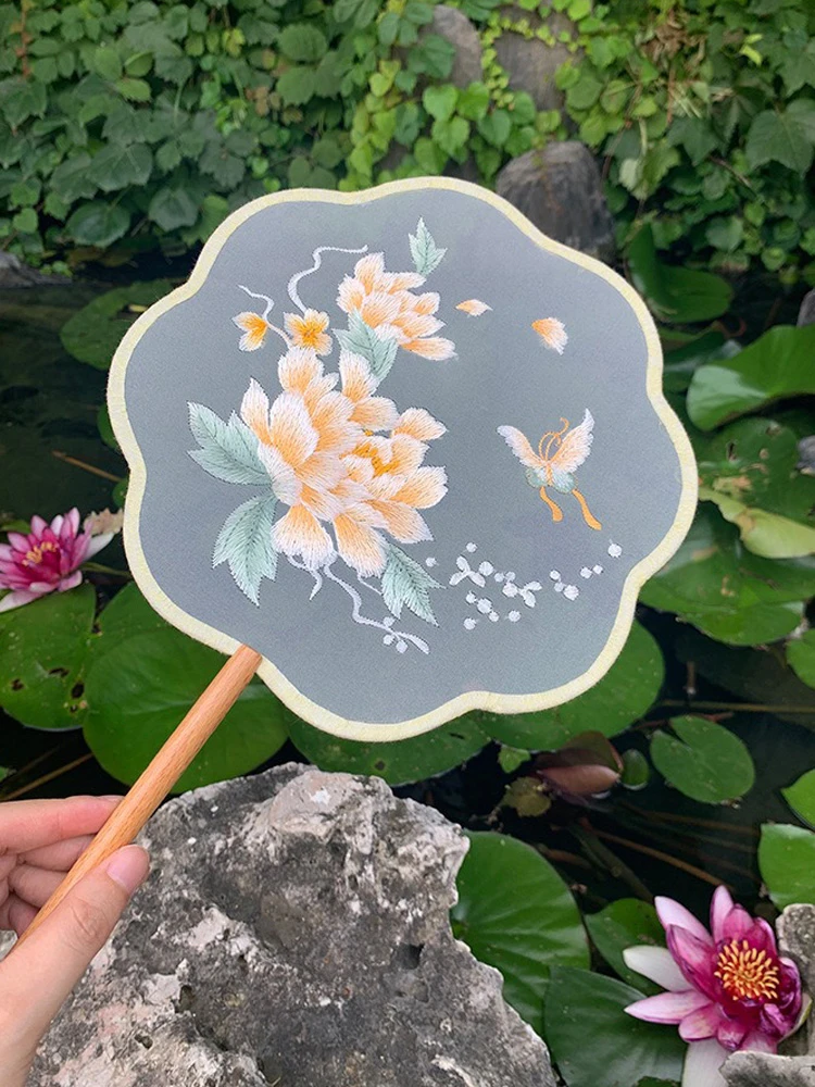 Peony Tuanshan Vintage Embroidery Fan Hanfu Accessories