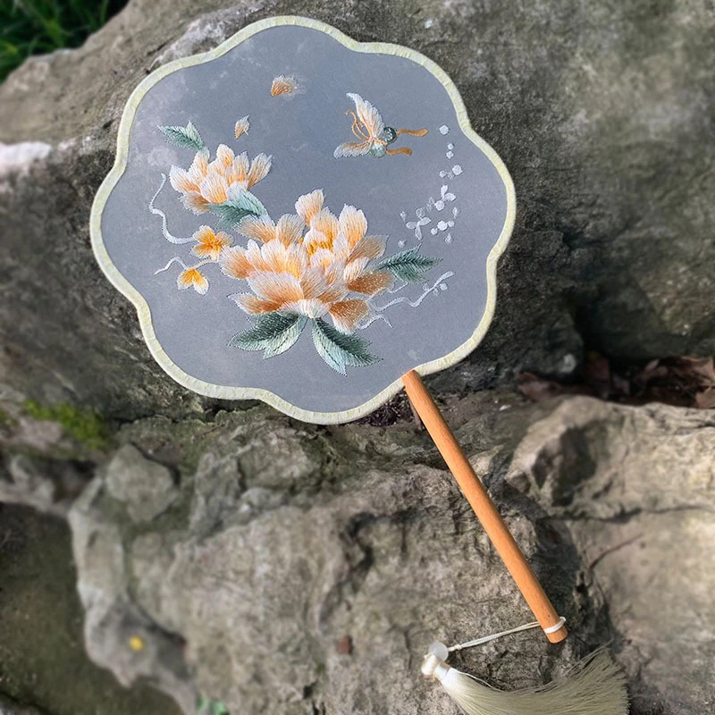Peony Tuanshan Vintage Embroidery Fan Hanfu Accessories