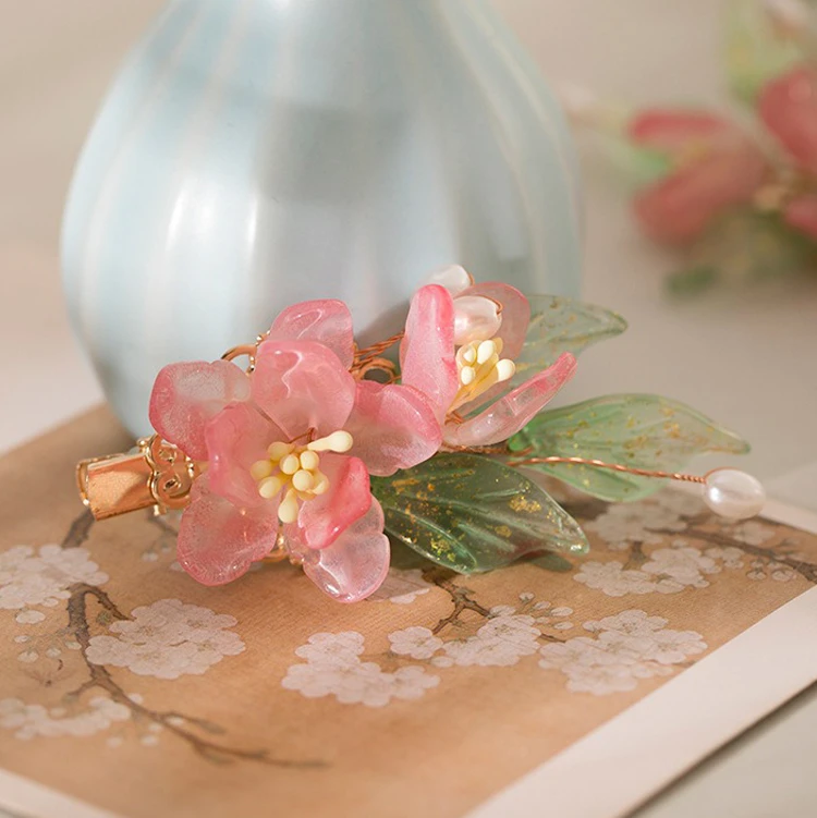 Pink Hair Clips Hanfu Peach Blossom Hair Decoration Children's Classical Accessories